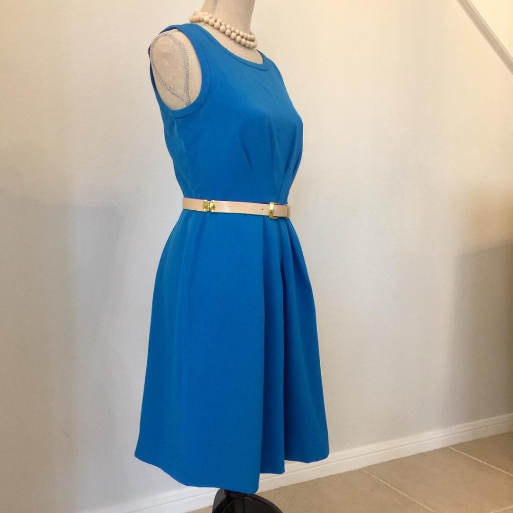 Tahari Blue Sleeveless Dress with Belt size 4 - Picture 2 of 8